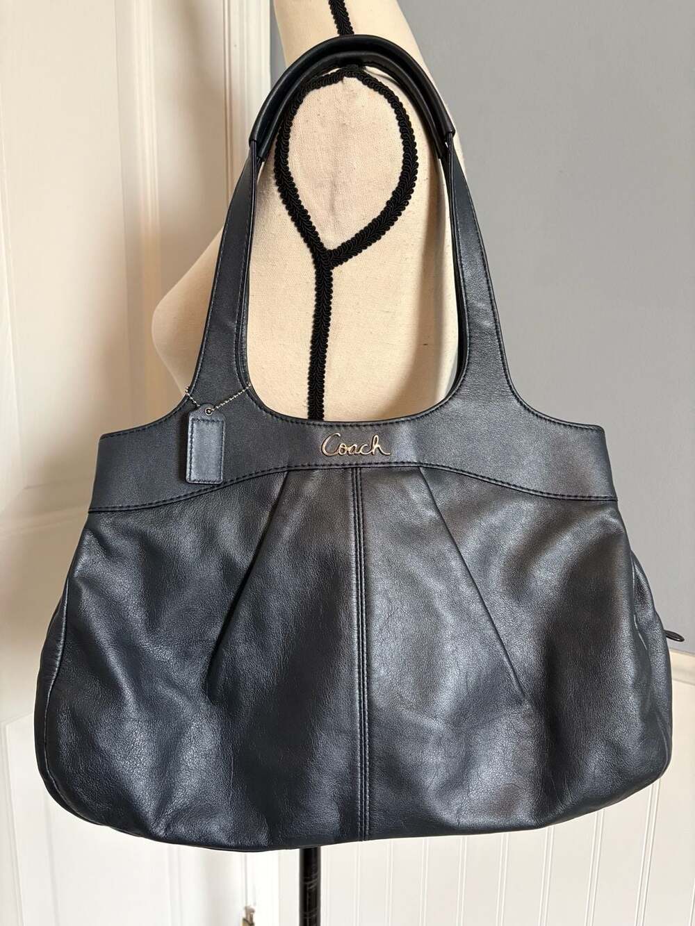 Coach Lexi Metallic Navy Leather Hobo Satchel Shoulder Bag F18829